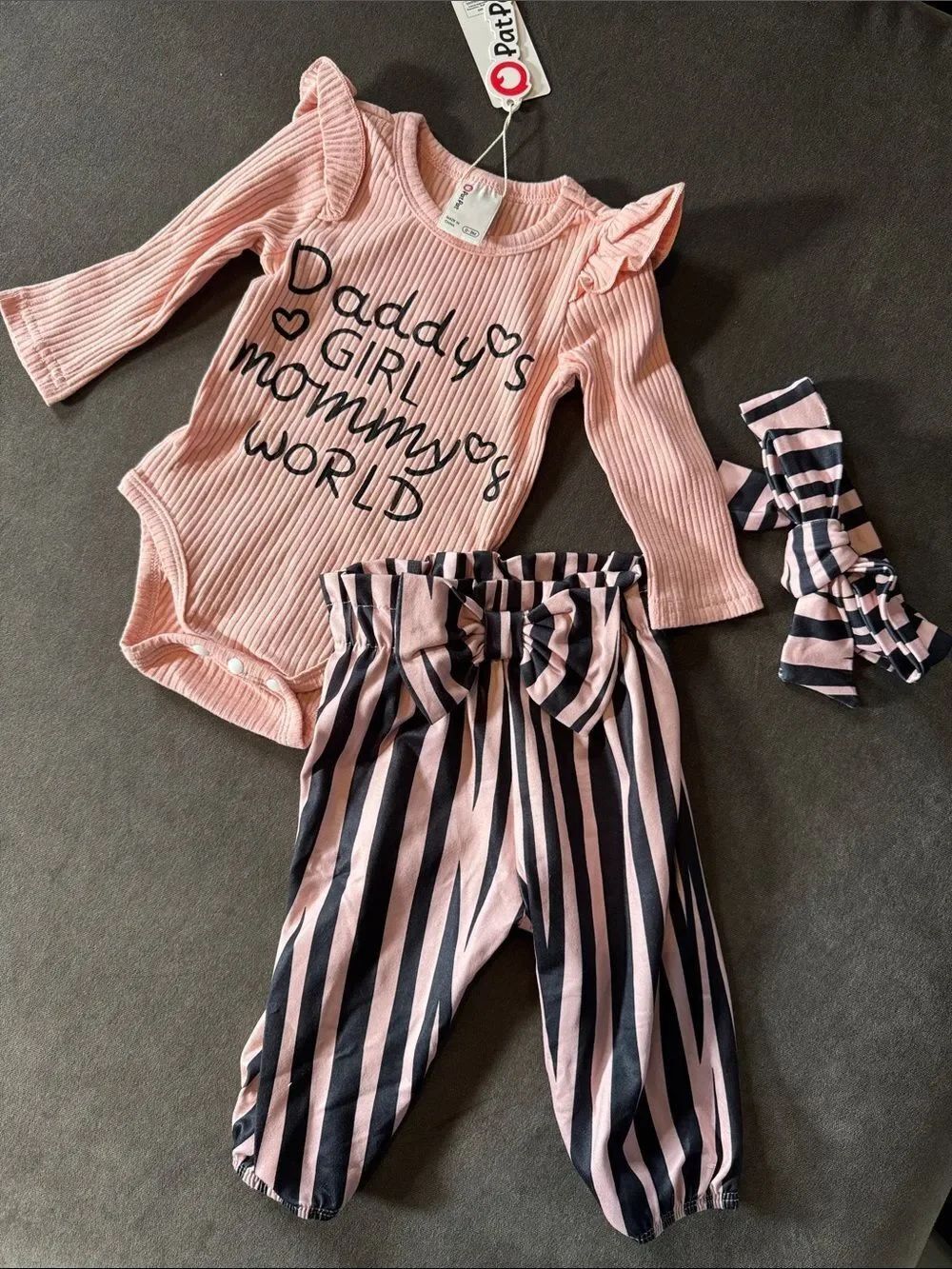PatPat Pink Black Baby Girl Gift Set Daddy’s Girl Mommy’s World 0-3 months NEW